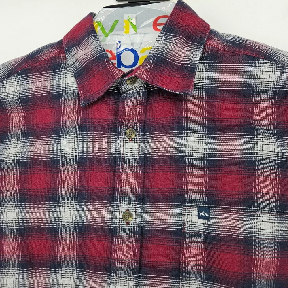 Fish Hippie Flannel Shirt Mens Medium Red Blue Plaid Long Sleeve Casual‎